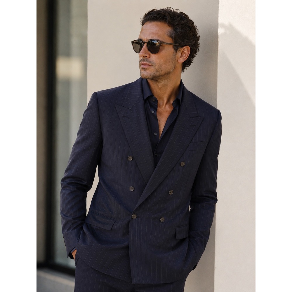 Brioni Navy Pinstripe Double Breasted Blazer Sports Coat 44R Tiberio Flaminio